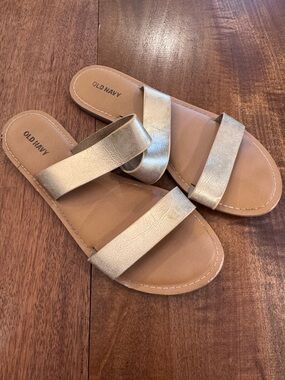 Old Navy Metallic Gold Double-Strap Slide Sandals